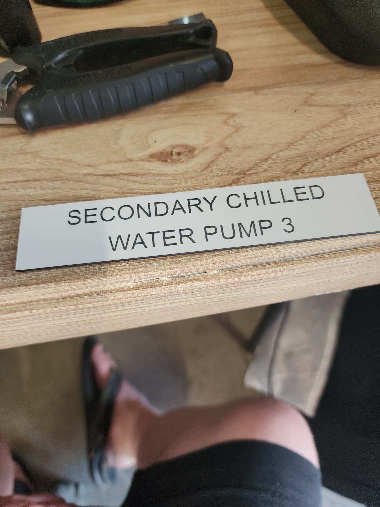Secondary chilled water pump 3 label - industrial equipment identification